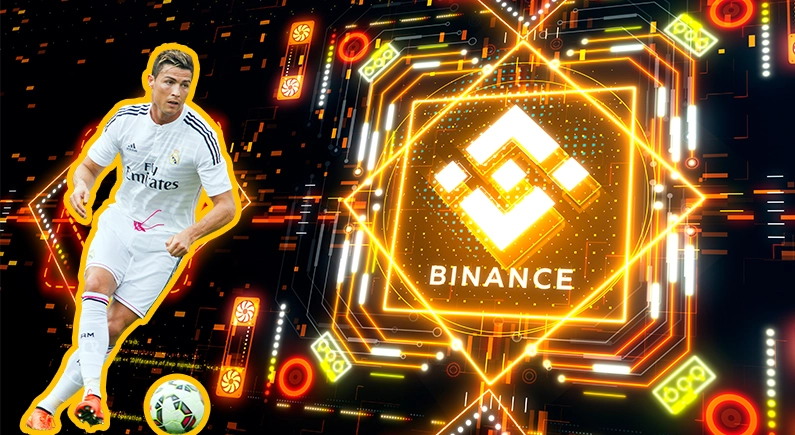 Cristiano Ronaldo and Binance in neon lights